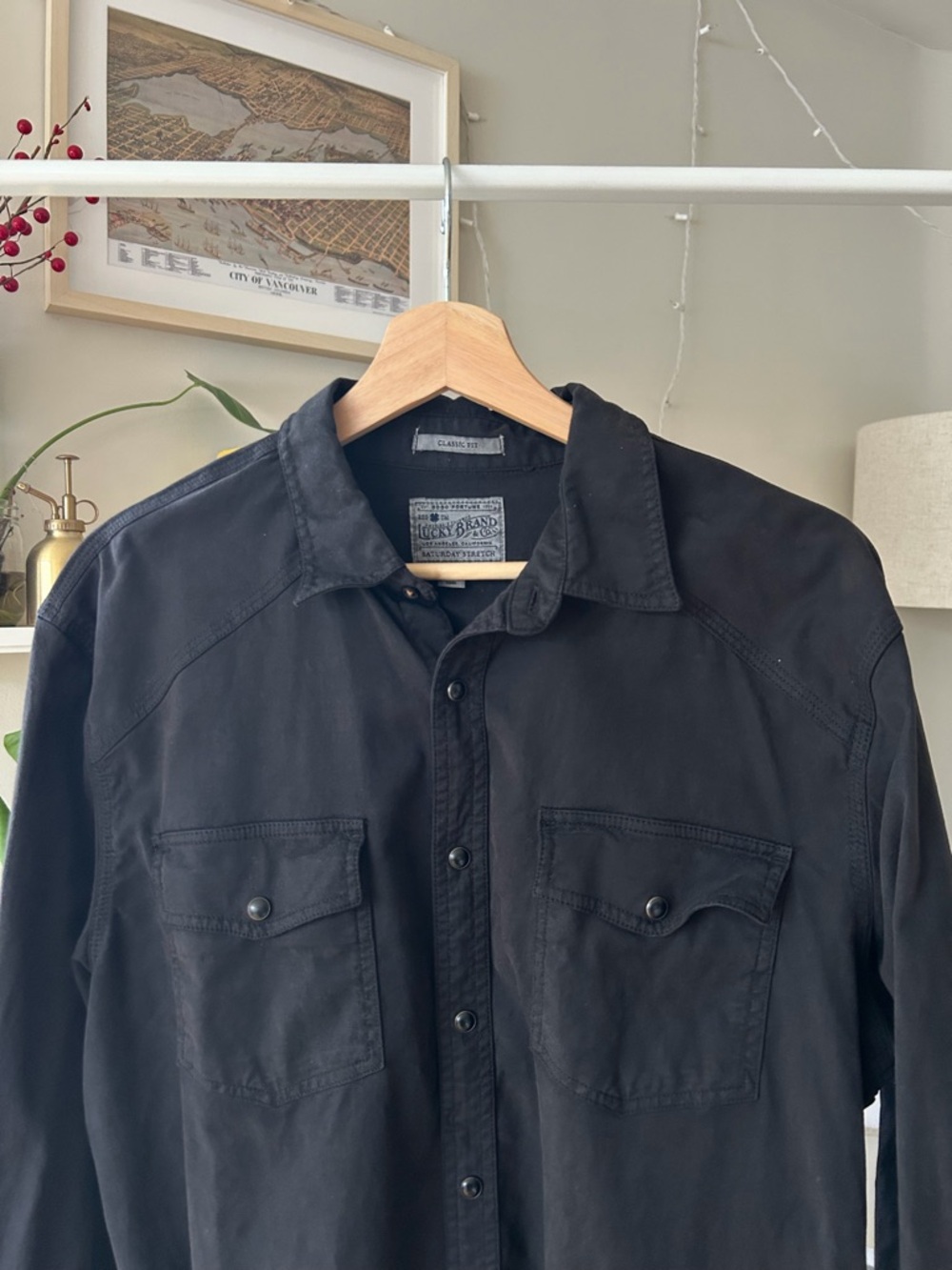 Lucky Brand Men's Black Pearl Snap Western Shirt